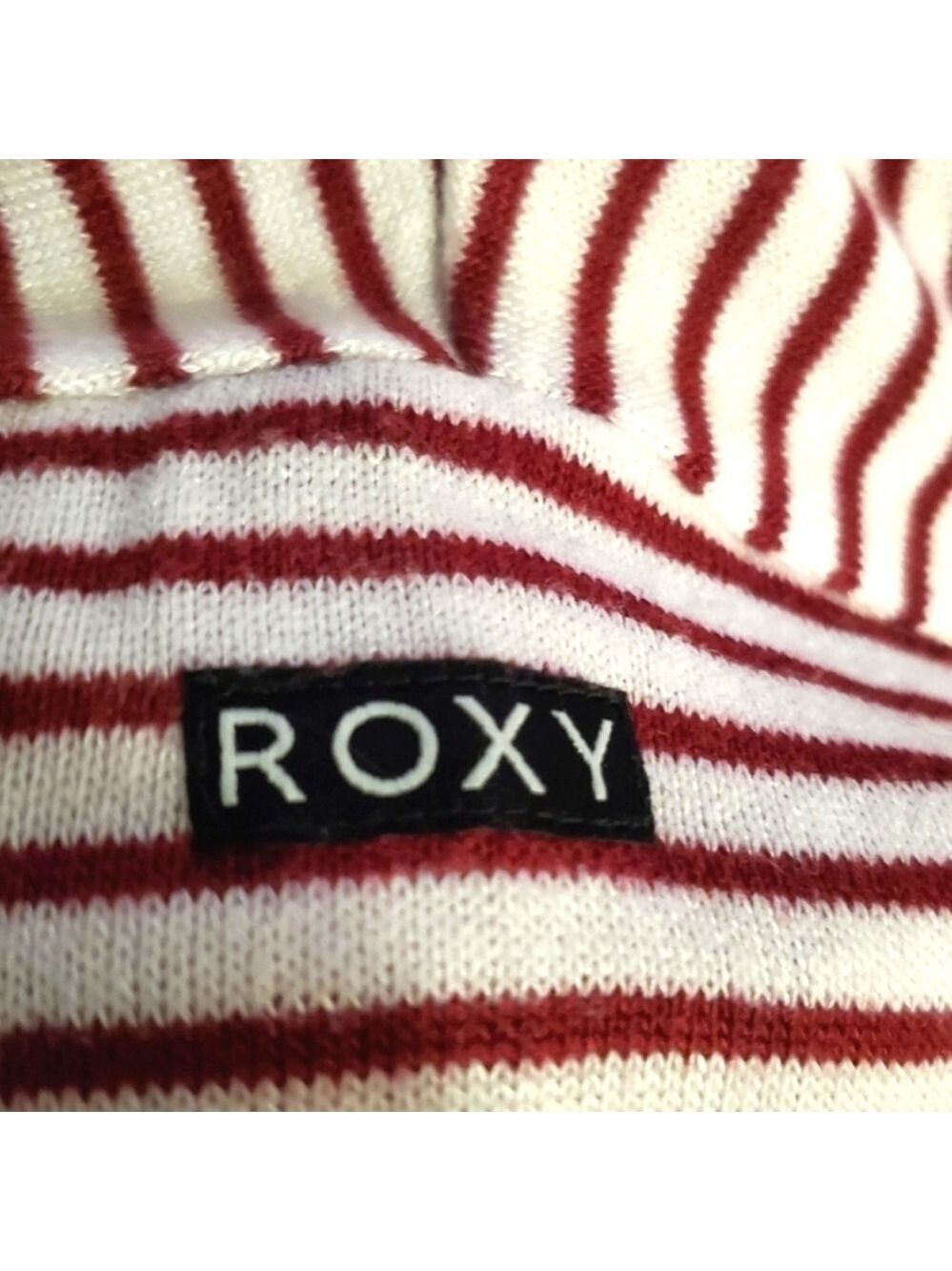 ROXY STRIPED KNIT SWEATER LONG SLEEVE BATWING SCOOP NECK RED WHITE WOMANS SMALL - Picture 5 of 6